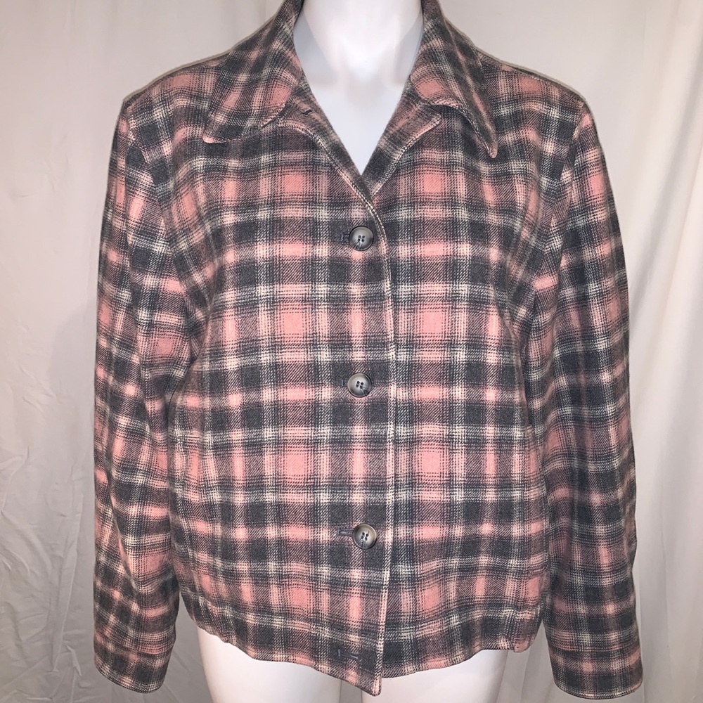 VTG Pendleton 14P Gray Pink Plaid Lined Blazer